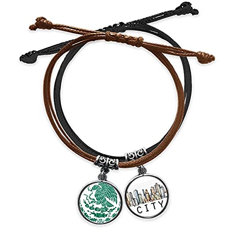 Bracelet Mexique emblème national tressé en cuir et corde ajustable