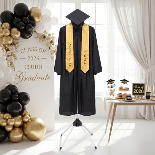 Bucherry Graduation Gown Display Stand Adjustable Garment Hanger for T Shirt Portable Hanging Metal Clothes Stand for Cap Clothing Jacket Coat Shirt Display (Rack,Silver and Black,32"-63") by Bucherry - Used condition - Image 2