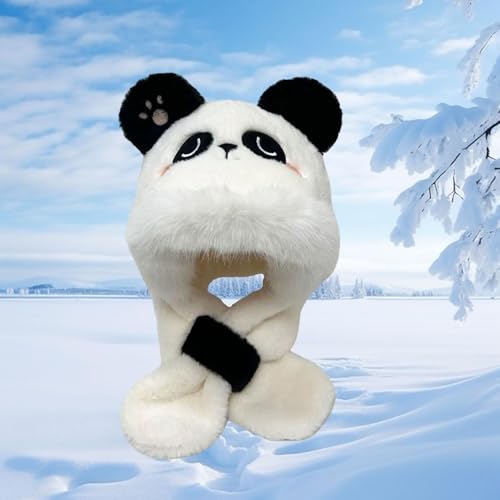 Children Panda Animal Hat and Scarf Set Plush Thickened Winter Warm Ear Protection Cap for Boys Girls- White4