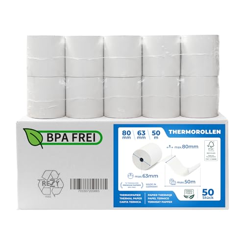 Rouleau thermique 80x63x12 sans BPA THERMALKING pour imprimante de caisse [Lot de 50]