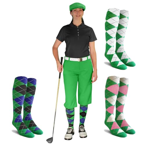 Golf Knickers Ladies Albatross Golf Outfit - Lime - Golf Cap, 3 Argyle Socks - Size 40