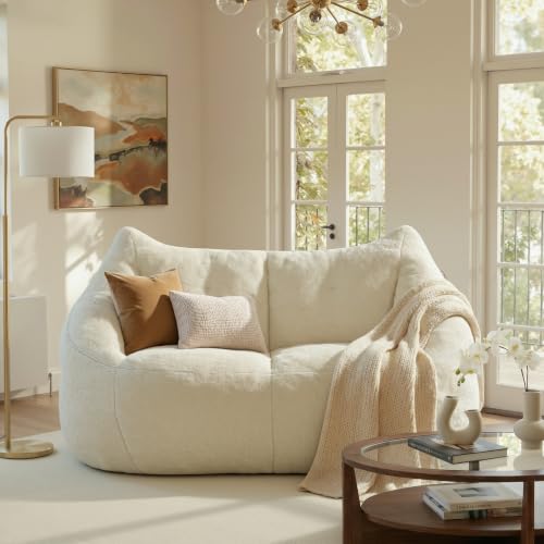 Image of Relefree Oversized Bean Bag Chairs for Adults,Bean Bag Loveseat Sofa,Boneless loveseat for Reading,2 Seater Lazy Sofa for Small Spaces,Mini Small Couches for Living Room,Bedroom,Apartment,Cream White