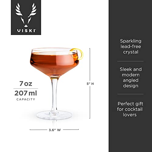 Viski Raye Angled Stemmed Crystal Coupe Cocktail Glassess, Champagne Coupe Glasses, Drinkware Set, Espresso Martini Glasses Set Of 2, 7Oz #TOP3