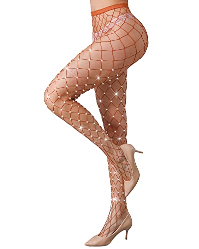 Image of CHRLEISURE Women's Sparkle Rhinestone Fishnets, Sexy Sparkly Glitter Party Concert Outfit Fishnet Stockings