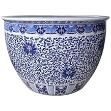 Fish Bowl Courtyard Floor-Standing Fish Tank Blue and White Ceramic Fish Tank Living Room Turtle Tank Outdoor Water Lily Lotus Pot Aquarium, One Color-M