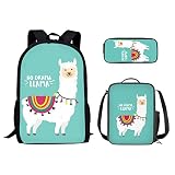 Yzaoxia Cartoon Alpaca Enthic Style Print Backpack 3 Piece Set School Bag Bookbag with Lunch Box and