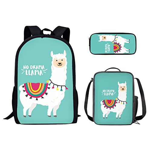 Yzaoxia Cartoon Alpaca Enthic Style Print Backpack 3 Piece Set School Bag Bookbag With Lunch Box And Pencil Case Set For Boys Girls Kids Backpack Bookbag With Adjustable Shoulder #TOP18