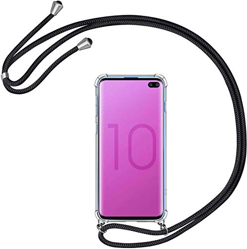 Carcasa con cordón para Samsung Galaxy S10+ Plus Silicona Airbags Transparente (Negro)