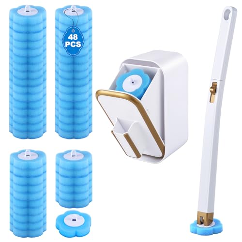wlich Disposable Toilet Brush with 48 Refills Bowl Toilet Brush with Wall Mounted Holder Limescale Remover Cleaning for Hygienic Bathroom Cleaning
