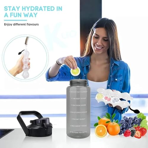 Image of TEKCOOL 2 L Capacity Belt Straw Transparent Motivational Water Bottles|Time Marker Leak Proof&Break-Proof|Best Usage for Office /School /Gym /Travel Bottle|Bpa-Free Fitness Sports Bottle (Multicolor)