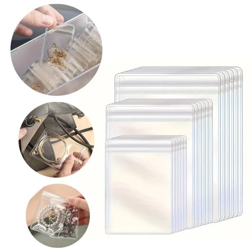 Image of Nibbler 21 Pcs (3 Sizes) Jewellery Organiser Storage Pouches Clear Zip Lock Cover for Rings, Earrings, Necklace, Transparent, Polyvinyl Chloride PVC (21 Mix)
