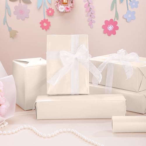 woric 43cm x 12m Geschenkpapier Weiß Rolle, Geschenkpapier Einfarbig Perlglanz Geschenkpapierrolle für Geburtstag Hochzeit Babyparty Ostern,Muttertag