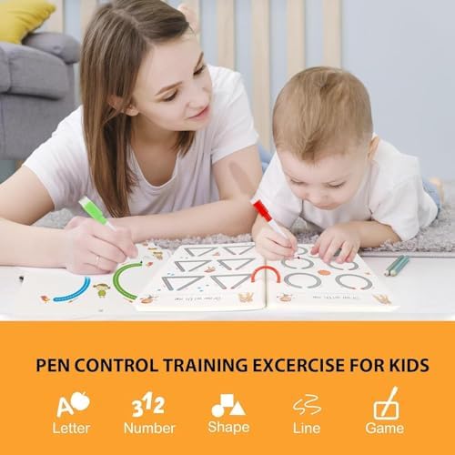 Image of RECLUSE Pen Control Training Cards for Kids - 64 Pages Reusable Writing Practice Book with Markers & Eraser | Preschool Handwriting Tracing Book for Toddlers | Early Learning Drawing & Letter Practice