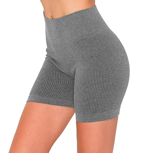 Short de yoga côtelé gris taille unique en tricot doux pour femme Tsho-0078
