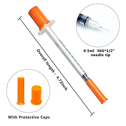 U-100 1ml/cc Lab Syringes with 30ga x 13mm/0.5inch, Individually Wrapped-100Pack
