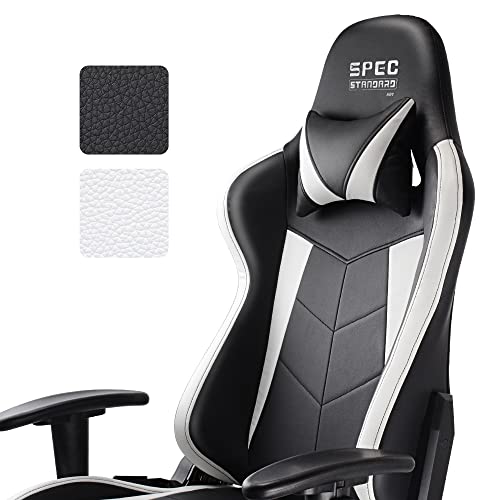 SpecStandard - Comfortabele gamingstoel met voetensteun, horizontale ligfunctie, verstelbare kantelweerstand, zwart/wit - Image 7