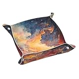 WZYWHJ Leder-Ablagetablett für Nachttisch, Schreibtisch, Schminktisch und mehr, leicht zu reinigen, mittelgroß, magischer Sternenhimmel, Aquarellbild