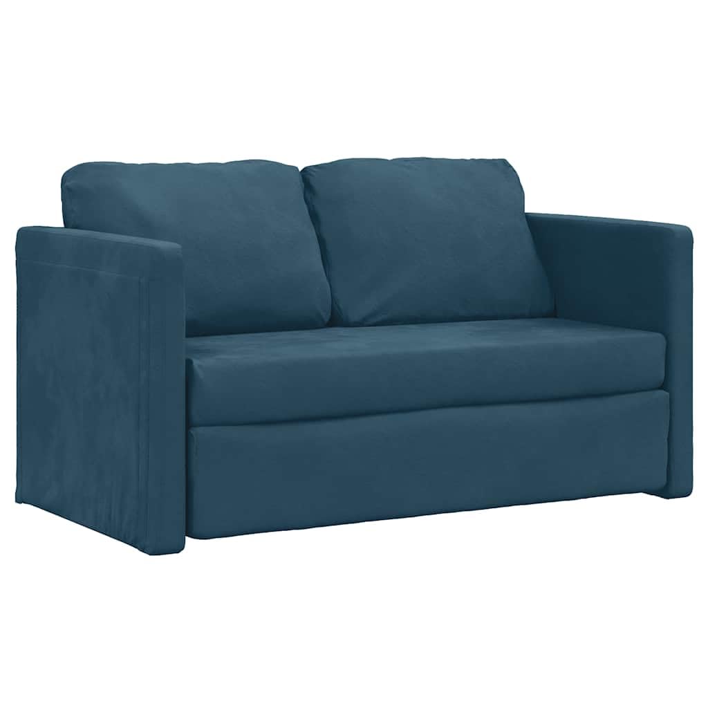 Sofá de suelo azul con función de dormir 122 x 204 x 55 cm terciopelo 2 en 1 sofá cama con espacio de almacenamiento, cojines, reposabrazos para salón, habitación de invitados, oficina y