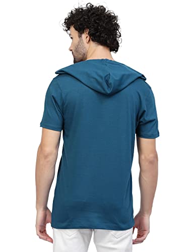 Image of Kalt Men Half Sleeves Cotton Blend Colour Block Hoodie T-Shirt