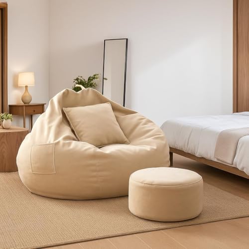 IVIKA 5XL Bean Bag with Beans Filled, Bean Bag Sofa with Free Cushion and Footrest for Home | Bedroom | Living Room | Perfect for Your House (5XL - Beige)