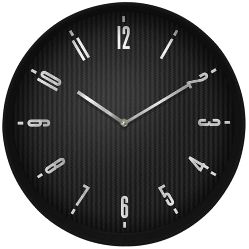 Image of 14 inch Large Silent Wall Clock with Carbon Fiber Dial Clock for Indoor