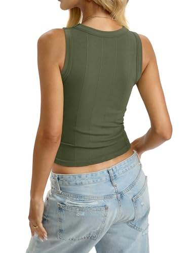 Image of EasyGala Womens Ribbed Seamless Tank Knit Crew Neck Shirt Summer Fitted Sleeveless Top Casual Basic High Neck Clothes