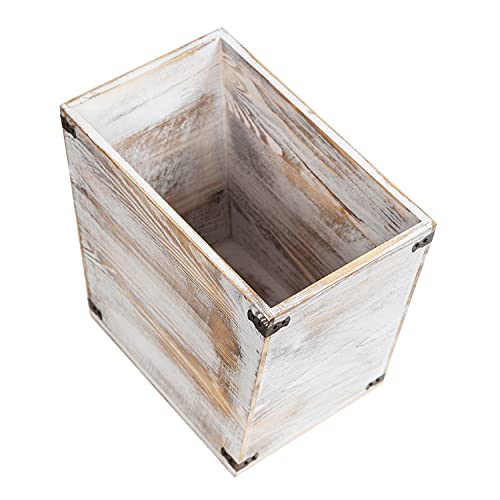 VERGOODR Grey Farmhouse Style Torched Wood Trash Can Waste Bin with Decorative Metal Brackets Trash Can for Bedroom,Living Room, Bathroom & Office (Washed White) - Image 3