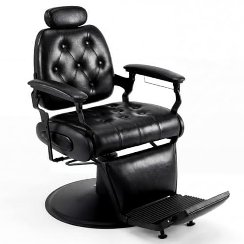 Oakvera Barber Chair, Heavy Duty Vintage Recline Hydraulic Barber Chair with Towel Bar, 360° Swivel All Purpose Professional Salon Chair Barber Shop Beauty Salon Tattoo Parlor Shampoo Equipment, Black