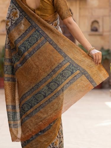 Image of AKHILAM Women's Kanjivaram Pure Soft Silk Saree With Unstitched Blouse Piece