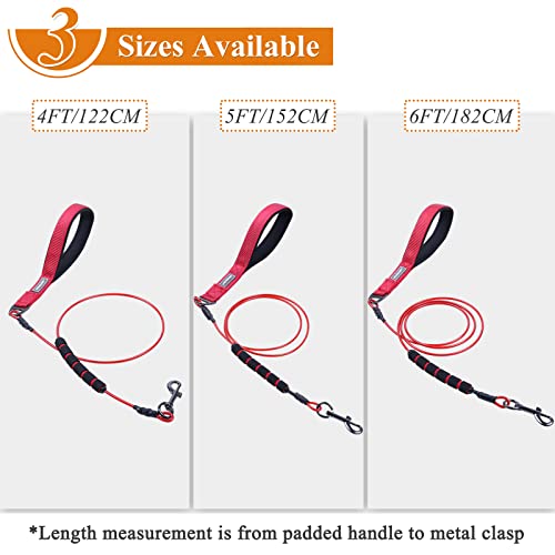 VIVAGLORY Hundeleine Edelstahl Toughbite Hundeleine Bissfest, Welpenleine Führleine mit Doppelgriff & 2 Griffen für Hausleine Joggingleine, Kette Metall Edelstahl & Bissfest für Hunde, 180cm, Rot