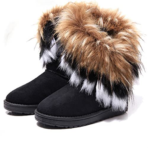 MCHDMI Bottes Femme Hiver, Femmes Bottes de Fourrure Dames Hiver Chaud Bottines for Femmes Chaussures de Neige Style Bout Rond sans Lacet Femme Troupeau Neige...