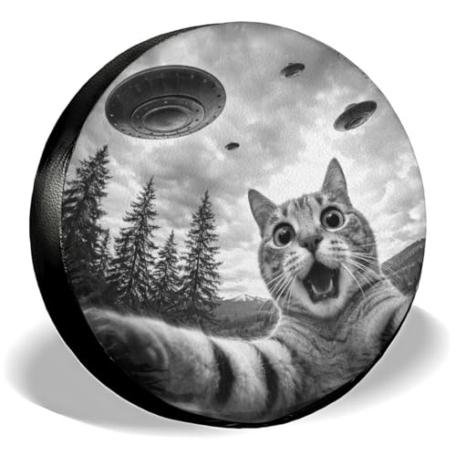 Image of GENANY Crazy Cat Father's Day PVC Spare Tire Cover for RV Trailer, Waterproof, No Camera Hole, Size 14 Fits 24-27 Inch