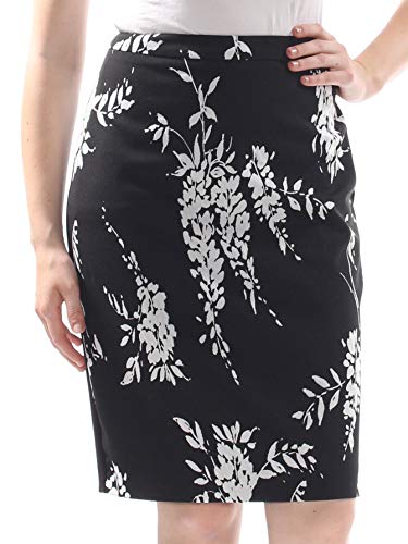 Calvin Klein Womens Jacquard Knee-Length Pencil Skirt B/W 6 Black-White