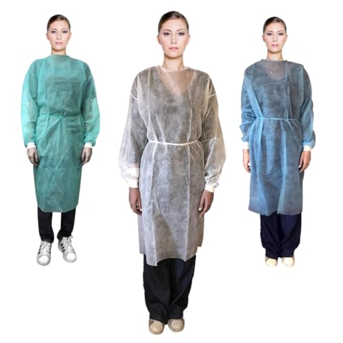 AQASKIN Blouses jetables en TNT 30g / m2, robes professionnelles jetables avec poignets en pur coton, travail à faire soi-même. Couleur: vert - bleu - blanc. Quantité 10 pcs. (Quantité 10 pcs, Blanc)