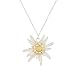 Fashion Flower Edelweiss Pendant Necklace Silver&18K Gold Plated Two Tone