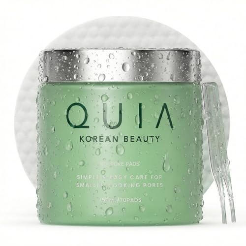 QUIA Toner Pads – AHA/BHA Dual-Action Exfoliate and Hydrate All in One – Soothing Formula for Sensitive Skin – Reduces Blackheads and Blemishes- 70 Gentle Textured Pads – Korean Skincare