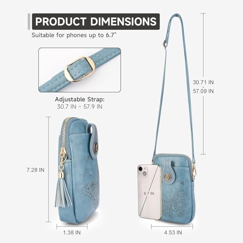 Image of KITEVIUN Small Crossbody Bags for Women, Lightweight Mini Cute Cell Phone Purse for Women with Tassel Shining Butterfly