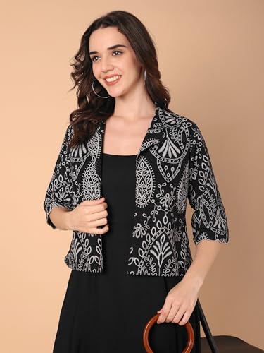 Image of Azira Women Rayon Solid Fit & Flared Dress with Printed Jacket | Perfect for Casual outings, Parties Rayon Fabric|