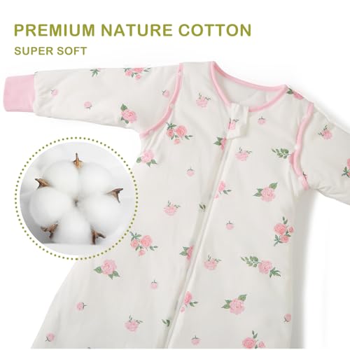 Image of Baby Sleep Sack 3.5 TOG Cotton Bloom L | 100% Cotton thick winter baby sleep sack with detachable sleeves, gentle on baby's skin, warm cozy sleep comfort for 18-36M