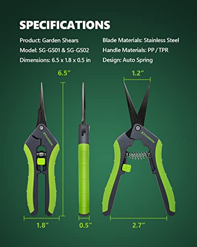 Staygrow 2Pcs 6.5" Pruning Shears For Gardening, Ultra Sharp Garden Scissors For Precise Cuts, Stainless Steel Bonsai Clippers With Spring Loaded, 6.5 Inch Garden Shears (1Pc Straight & 1Pc Curved) #TOP5