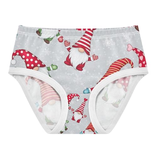Toddler Girl Briefs, Cute Christmas Gnomes Red Gray Girls Cotton Underwear, 2T–8 Years