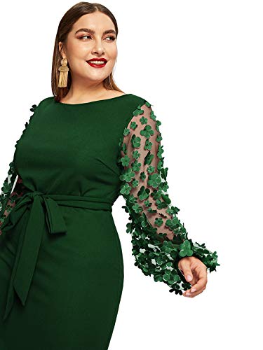 image for SheIn Women's Plus Elegant Mesh Contrast Appliques Sleeve Stretchy Bod