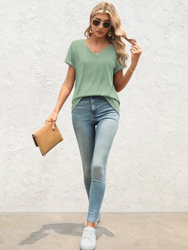ATHMILE T Shirts Short Sleeve V Neck Tees for Women Fashion Tops Trendy Lightweight Casual Summer Outfits Clothes 2025 Beach