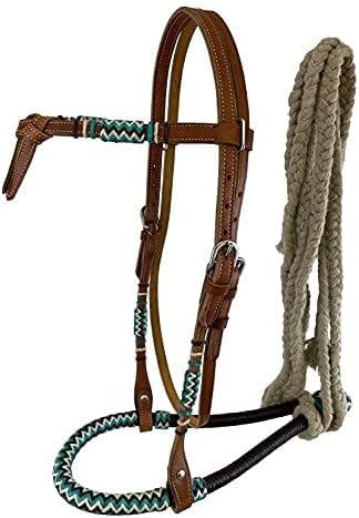Showman Teal & Brown Rawhide Core Bosal Set w/Cotton Mecate Reins