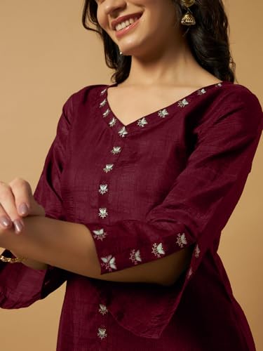 Image of Women Printed 2-Piece Silkblend Kurta & Pants Set
