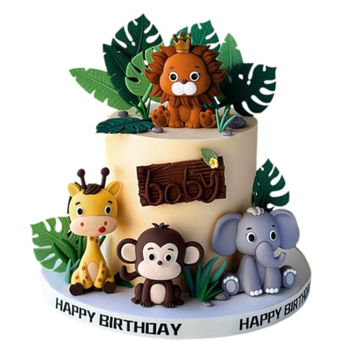 ZOSIGN Tiere Geburtstag Tortendeko, 4 Stück Zoo Dschungel Safari Thema Deko für Baby Shower Junge Mädchen Kinder