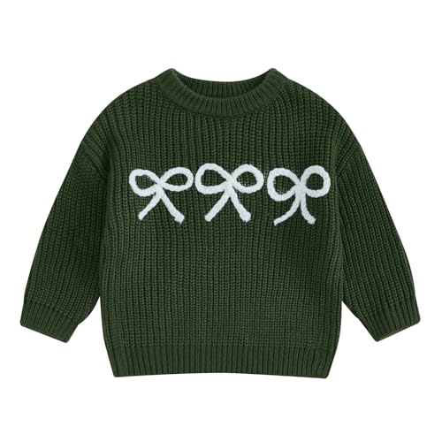 Newborn Girl Casual Sweater Bow Embroidery Warm Knitted Long Sleeve Crew Neck Pullover Infant Knit Winter Clothes