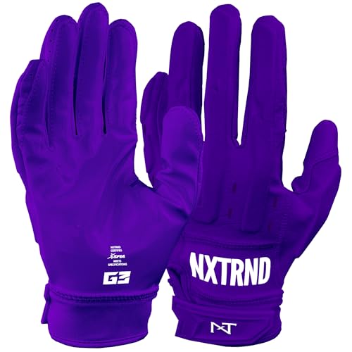 Nxtrnd G3 Pro Padded Football Gloves, Sticky Padded Receiver & Lineman Gloves (Purple, Large)