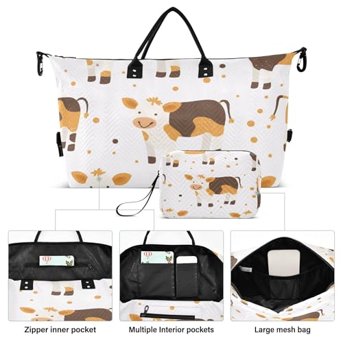Cartoon Cows Travel Duffel Bags Carry on Weekender Overnight Bag Large for Airplane with Toiletry Bag for Men Women2