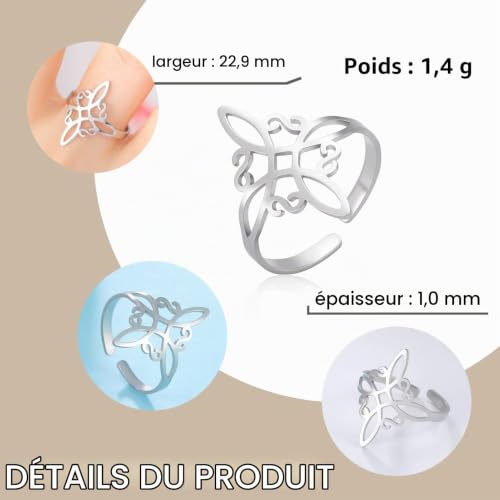 Dreamtimes Bague de Noeud de Sorcière pour Femmes en Acier Inoxydable Réglable Ouvert Bagues Celtique Quaternaire Wiccan Sorcières Noeud Anneau Sorcellerie Amulette Bijoux Cadeau – vue 5